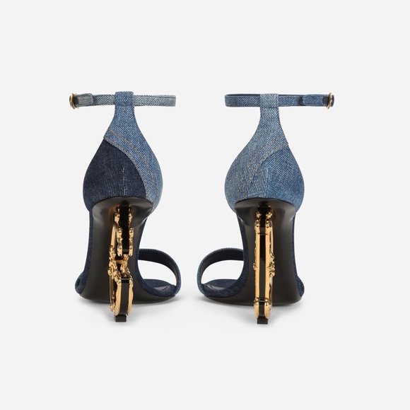 Dolce & Gabbana Patchwork denim sandals with baroque DG heel - Picture 3 of 7